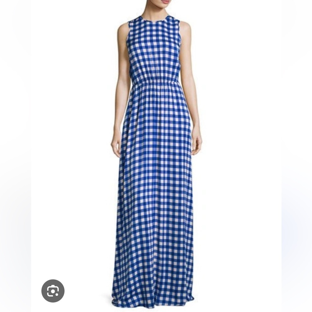 Diane von Furstenberg DVF Blue Check-Print Cinch-Waist Silk Maxi, Size Small